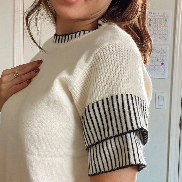 Plus Classic Striped Loose Fit Layered Sleeve Blouse